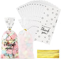 Docvania Cellophane Treat Gift Bags Thank You Printed Cookie Bags 100 pcs 5 X 11 Gift Bag with Ties for Mother's Day, Thanksgiving and Christmas