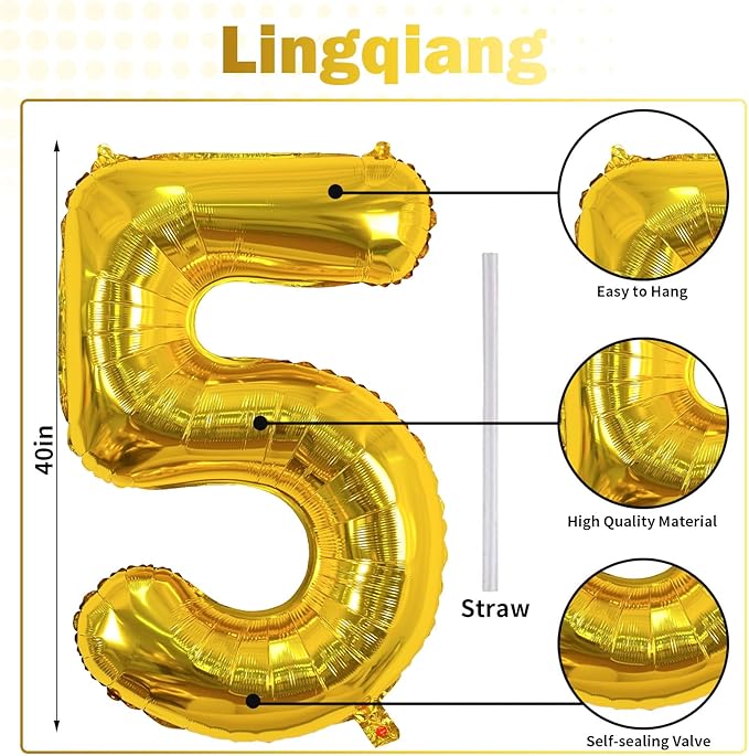 Gold Number 50 Birthday Balloons, 40 Inch Large Mylar Foil Number 5 and 0 Balloons for Women, 50th Birthday Balloons Gold for 50 Year Old Men Anniversary Birthday Party Decorations Supplies