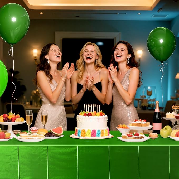 2 pcs Green Tablecloth Plastic -Stunning Metallic Matte Finish, 40" x 108" Christmas Table Cloth, Perfect for Jungle Safari Wild One Birthday Party Wedding Baby Shower Decorations