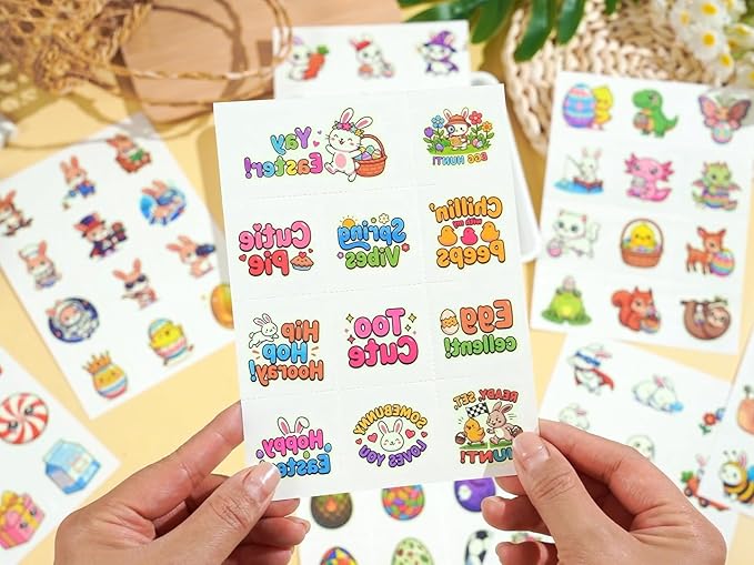 JCFIRE 95 PCS Luminous Easter Basket Stuffers, Glow in Dark Temporary Tattoos for Kids, Easter Egg Fillers, Stickers for Toddler Teens Boys Girls, Spring Party Favors Decorations