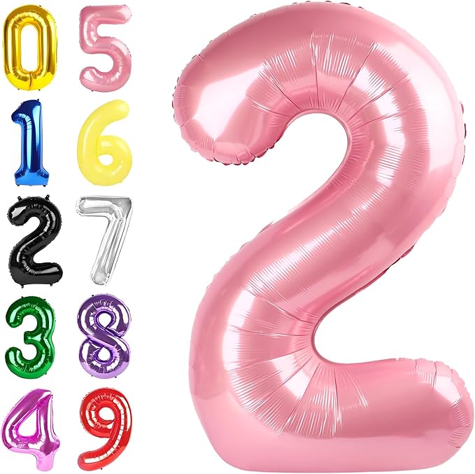 Pearl Pink 2 Balloon, 40 Inch Birthday Balloon for Party Decoration, Foil Number Ballon for 2, 12, 20, 29, 2026 Celebration, Graduation, Birthday, Baby Shower, Anniversary Decor