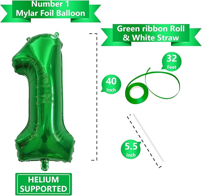 Number Balloons Green Party Balloon - Giant Number 1 Balloon, 40 Inch Large Balloon for St. Patrick's Day Games Theme Birthday Decoration, Girls Boys Party Supplies