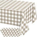 WNINK 6 Pack Brown Checkered Rectangular Plastic Tablecloths, Brown and White Gingham Waterproof Disposable Table Covers 54" x 108" for Birthday, Baby Shower, Wedding, Outdoor Picnic Parties