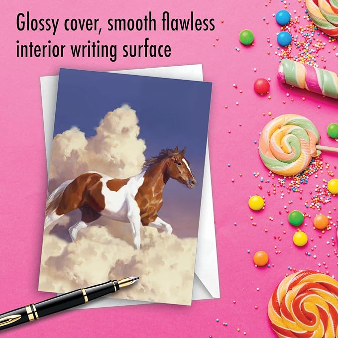 NobleWorks - 1 Galoping Stalion Birthday Card with 5 x 7 Inch Envelope (1 Card) for Men and Women Animal Lovers, Bday Wild Horses C2824BBDG