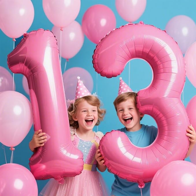 Pink Number 3 Birthday 40 Inch Balloons for Girls,Mylar 3 Balloon Number, Big Foil 3 & 1 Helium Number 13 31 Balloon for Women Birthday Party Decorations Anniversary Decor Supplies