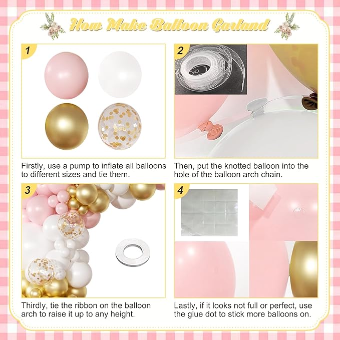 Pink and White Balloon Arch Kit, 138 Pcs Pink and Gold Balloon Garland Arch Kit Include Pastel Pink White Gold Confetti Balloons for Birthday Baby Shower Wedding Bridal Shower Party Decorations