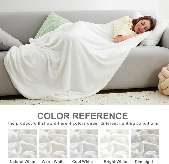 Hansleep Flannel Fleece Throw Blanket Twin Size, Super Soft Fluffy Bed Plush Blanket Throw, Luxury Fuzzy Cozy Couch Blanket for All Seasons, White, Twin 60x80