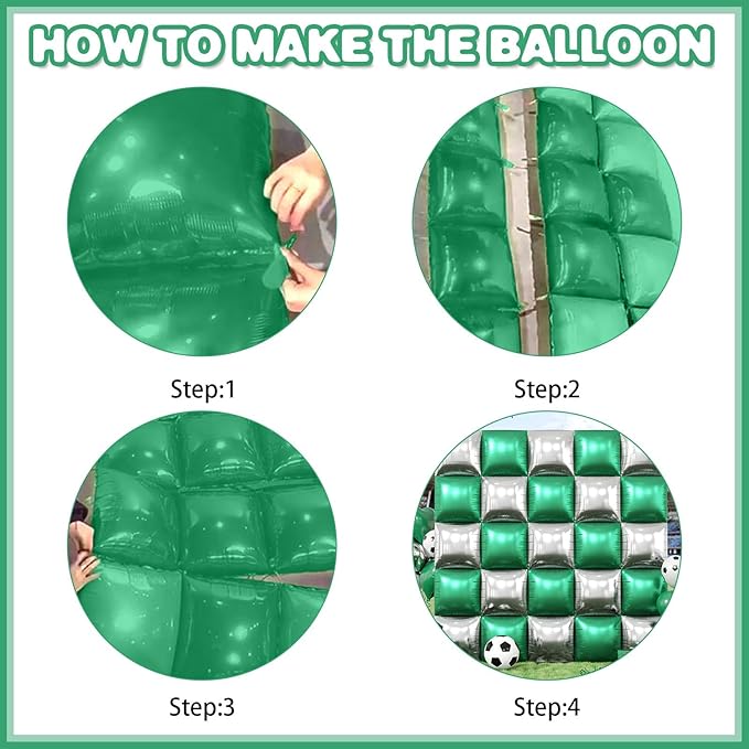 Metallic Green Silver and Black Soccer Square Foil Balloons Wall,19 Inches Foil Balloons Tunnel Arch Garland Kit for Boy Sports Soccer Theme Birthday Party Decorations