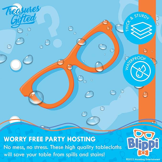 Treasures Gifted Officially Licensed Blippi Birthday Party Supplies - Pack of 2 Large Rectangular Tablecloths 54in x 108in - Party Decorations for Tabletop - Happy Birthday