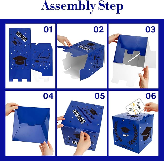 Graduation Card Box, 2026 Graduation Party Decorations, Card Boxes for Graduation 2026, Graduation Box Holder, Grad Box for Gift and Cards, Card Box for Graduation Party Supplies Party Favors, Blue