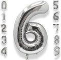 AULE 40 Inch Big Silver 6 Balloon Number Large Foil Helium Number Balloons 0-9 Jumbo Giant Happy 6th Birthday Party Decorations for Boy or Girl Huge Mylar Anniversary Party Supplies