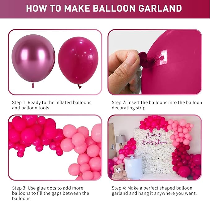 Magenta and Hot Pink Balloon Arch Kit, Metallic Magenta and Hot Pink Balloon Garland Kit, Rose Red Chrome Balloons Different Sizes for Bachelorette Party Birthday Wedding Party Decorations