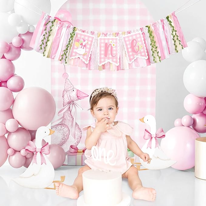 One Silly Goose High Chair Banner One High Chair Banner Girl Photo Backdrop First Birthday Decorations for Girl Wall Hanging Decorations for Kids Bedroom