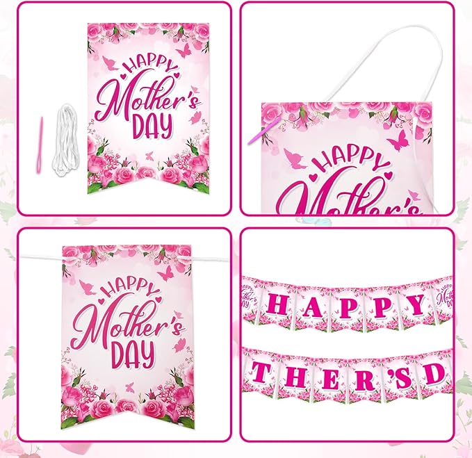 Mother's Day Decorations, Happy Mother's Day Banner for Party, Pre-Strung Banner for Indoor Outdoor Decor