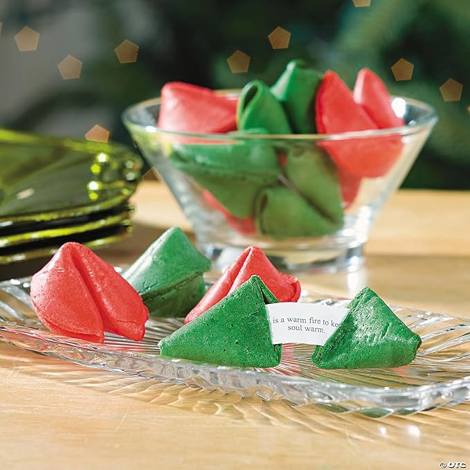 Fun Express Fortune Cookies Individually Wrapped Bulk - 50 Christmas Red & Green Cookies for Holiday Parties | Premium Quality Traditional Chinese Fortune Cookie Treats | 12 Ounces Total Weight