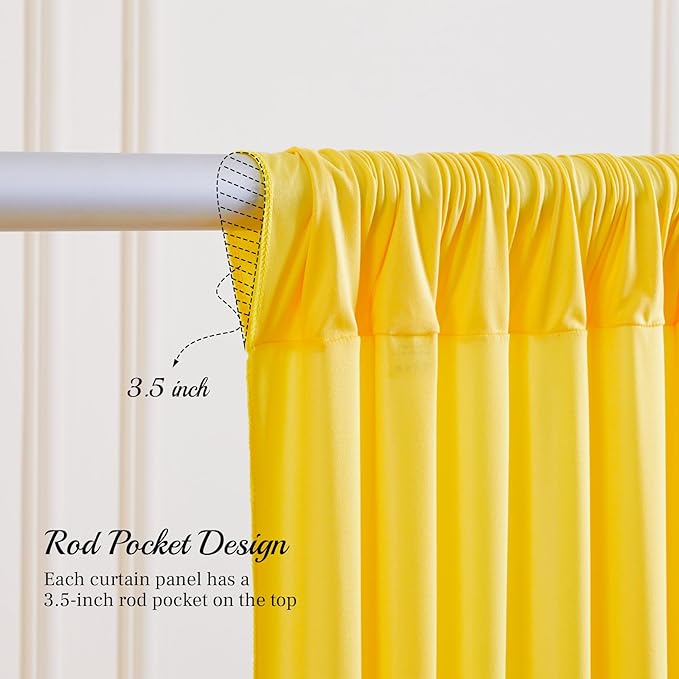 8x10FT Yellow Backdrop Curtains for Wedding Parties, Wrinkle Free Polyester Photography Backdrop Drapes for Wedding Baby Shower Birthday Parties Stage Background Stand Decorations 4x10ft,2 Panels