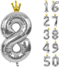 Silver Number 8 Balloon with Crown, 40 inch Silver Number Balloon 8th Birthday Party Decoration Silver Crown Balloons 0-9 for Birthday Party Anniversary Decorations Supplies