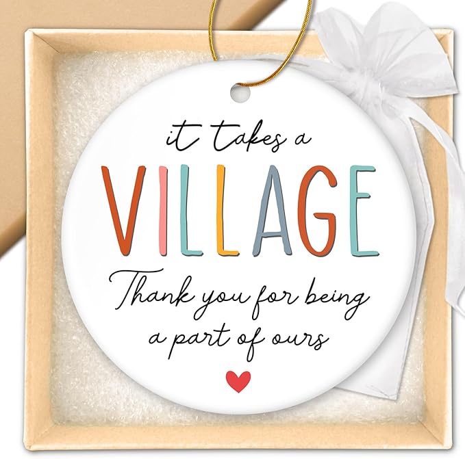 HEXMOZ Teacher Appreciation Gifts - Thank You Gifts for Women Men - Nurses Week Gift - Appreciation Gift for Teacher Nurse Coworker Daycare Provider Nanny Babysitter - It Takes a Village Ornament
