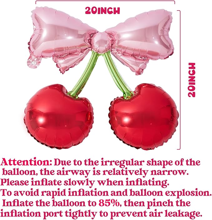 4Pcs Pink Bow Red Cherry Balloons for She's The Cherry On Top Party Foil Balloons Berry First Birthday Decorations Fruit Theme Baby Shower Bridal Wedding Party Supplies