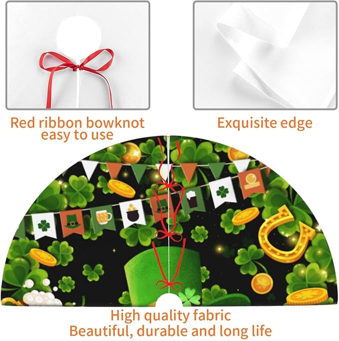 St Patrick's Day Tree Skirt Xmas Tree Mat Halloween Christmas Tree Ornaments Decorations Holiday Party Indoor Outdoor 30"