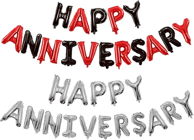 Anniversary Balloons Happy Anniversary Balloon Combination Happy Party Decoration Wedding Decoration (Black red and Silver)