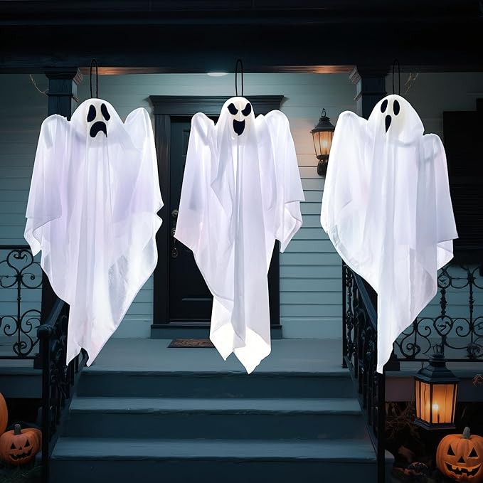 JOYIN 2 PCS 27.5" Halloween Decoration Hanging Ghosts Outdoor, Halloween Flying Ghost Decor for Tree Front Yard Patio Lawn Garden Party Supplies and Holiday Decorations
