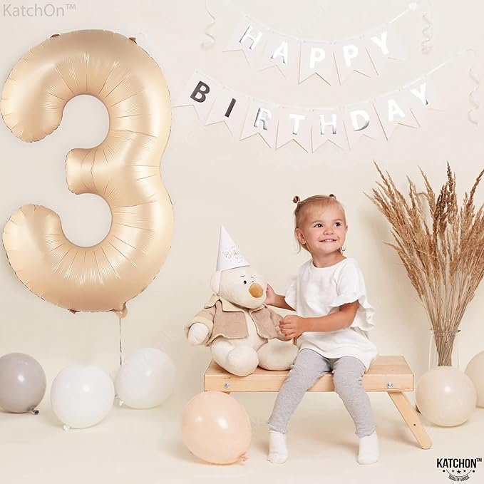 KatchOn, Giant, Number 3 Balloon Caramel - 40 Inch | Number Three Balloon, 3rd Birthday Party Decorations | 3rd Birthday decorations for Girls | Happy Anniversary decorations