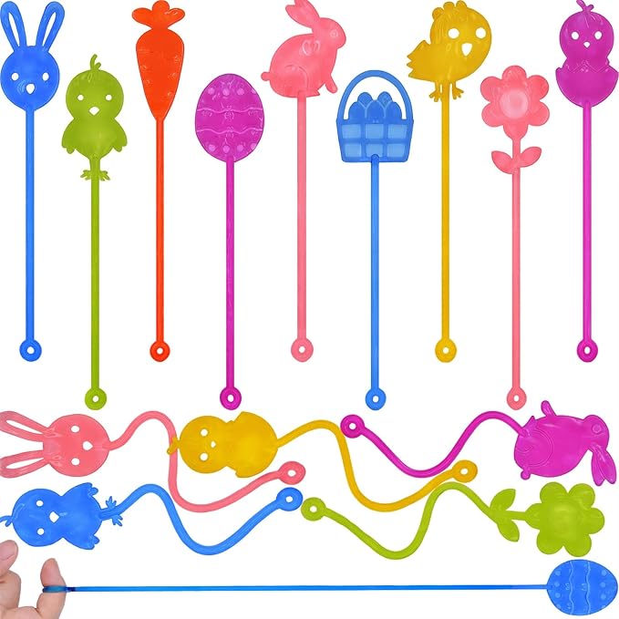 36 Pack Easter Sticky Hands Toys Easter Egg Bunny Chick Carrot Flower Basket Sticky Stretchy Toys for Kids Girls Boys Easter Basket Stuffers Easter Party Favors Gifts
