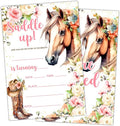 Floral Horse Birthday Party Invitation Cards for Women Girls Kids, Watercolor Cowgirl Birthday Celebration Party Invite Cards Supplies, 20 Double-Sided Fill In Invites With Envelopes -12
