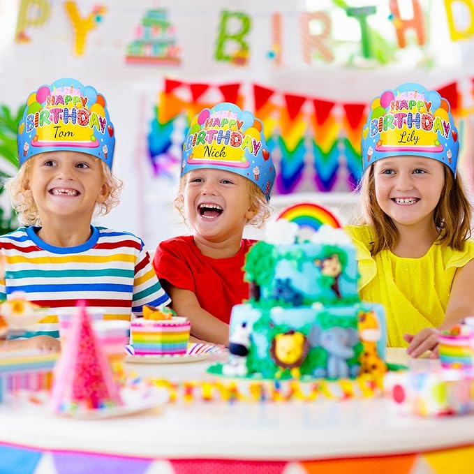 Yunsailing 36 Pcs Happy Birthday Crowns for Kids Paper Birthday Hat Crowns for Classroom Gifts Kids' Party(Blue)
