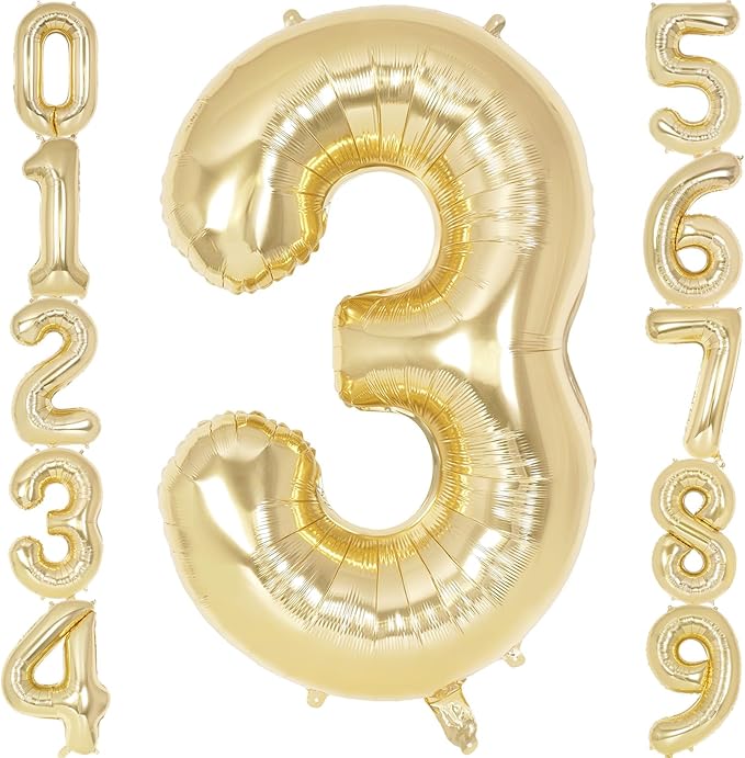 Light Gold Number 3 Balloon 40 Inch, Big Large Foil Helium White Gold Number Balloons, Giant Mylar Number 3 Balloons for 3 Year Old Birthday Party Decorations Supplies Anniversary