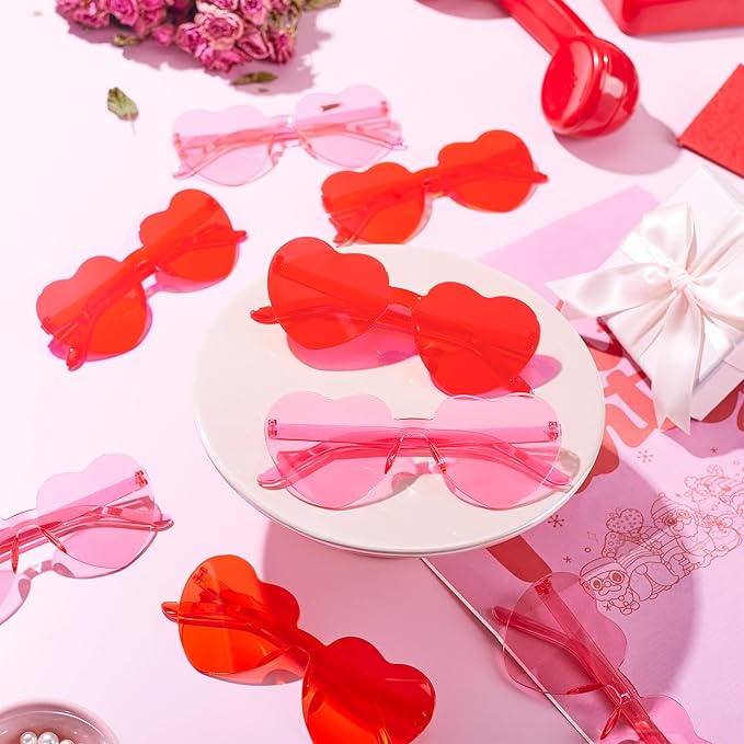 JOYIN 12 Packs Valentine's Day Plum Pink and Red Heart Shaped Sunglasses, Classroom Exchange Gift for Kids, Classroom Holiday Prizes, Sunglasses for Women and Girl, Party Favor Holiday Reward