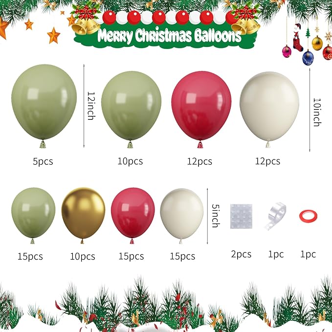 Christmas Balloon Garland Arch Kit, 103PCS Retro Green White Ruby Red Balloons Arch with Elk Head Candy Cane Foil Balloons, Gingerbread Man Windmill Foil Balloons for Christmas New Year Party Supply