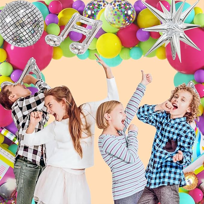 80s 90s Party Decorations, JOGAMS 167Pcs Neon Balloons Arch Kit with Confetti Music Note Star Disco Ball Balloons for 90s 80s Hip Hop Rock Theme Birthday Photo Props Prom Party