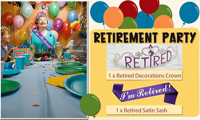 JETKONG Retirement Party Decorations - Tiara/Crown & Sash for Women, Party Supplies & Favors (Purple)