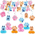 Blue Dog Birthday Decoration Set, Cartoon Animal Happy Birthday Banner, Party Supplies with Banner, Hanging Swirl, Honeycomb