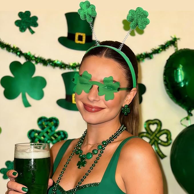 Semato St. Patrick’s Day Headband with Green Clover Sunglasses for St. Patrick’s Day Accessories Shamrock Irish Carnival Party Favors