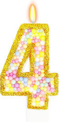 4th Birthday Candle for Cake, Colorful Macaron Numeral Candles for Boys/Girls, Birthday Party Cake Decorations, Golden Cake Topper for Birthday Party Supplies (Number 4)