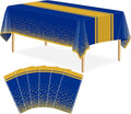 6 Pack Blue and Gold Tablecloth Party Decorations Plastic Blue Tablecloth Printed Gold Table Runner 54 x108 Inch Disposable Rectangle Table Cover for Birthday Wedding Graduation
