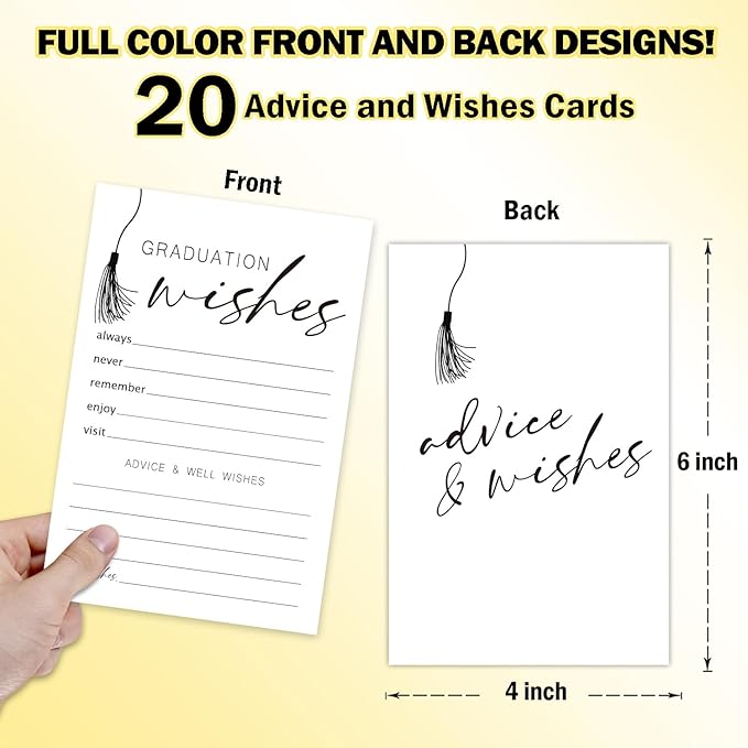 Black and White Advice and Wishes Cards for the Graduate Cards 4x6 Inch Minimalism Grad Party Game Card 20 Pcs Double Sided Grad Advice and Wishes Card for Graduation Party Decoration for College Y437