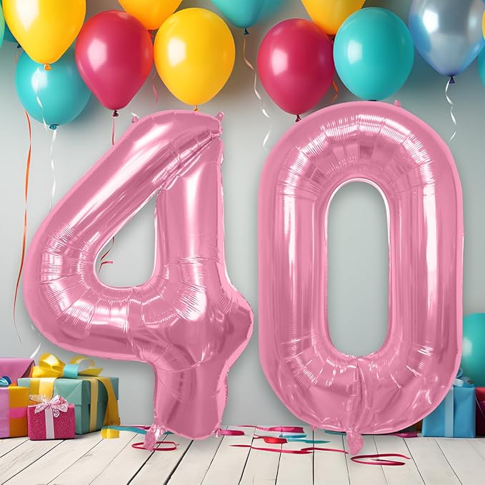 40 Inch Large Pink Number Celebration and Decoration Balloon for Birthday Parties, Graduations, Anniversaries, Weddings, Photo Shoots, Special Events - Helium Foil Mylar (Pink Number 40)