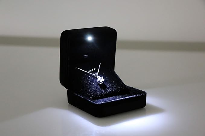 Velvet Metal Glossy with LED Pendant Box Necklace Box Couple Bracelet Box Jewelry Gift Box Case for Valentine's Day Anniversary Wedding Engagment Christmas - Black