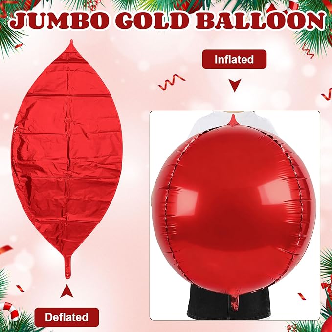 3 Pcs 32 Inch 4d Round Ball Balloons Holographic Balloons for Spring, Foil Rainbow Decor for Under The Sea Mermaid Groovy Party, Stage, Valentines Day, Wedding, Birthday Party(Red)
