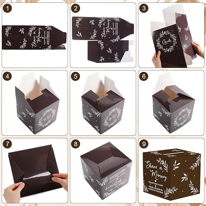 Pajean 50 Pcs Share a Memory Cards for Collections of Life, Memory Cards Box for Guest Ideas Funeral Graduation Wedding Bridal Shower Birthday Anniversary Retirement(Brown,Trendy)