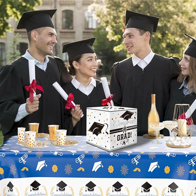 Graduation Card Box, Graduation Party Decorations 2025, White Graduation Box, Graduation Card Holder, Foldable Cardboard Congrats Grad Card Gift Box for Graduation Party Supplies Party Favors
