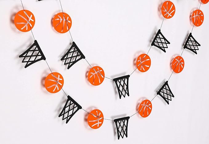 Basketball and Hoop Garland Decorations – Sports-Themed Banner for Game Day Parties, Team Celebrations, Tournaments, Sports Bars, Athlete Events, or Basketball-Themed Room and Event Décor