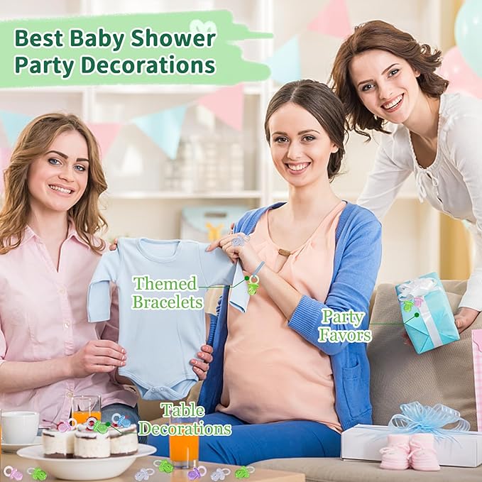 XINHUIDALSQ 150 Mini Acrylic Pacifiers for Baby Shower Girl Game, 0.86 Inch Bulk Chupones para Gender Reveal Party Favors Table Decoration (Green)