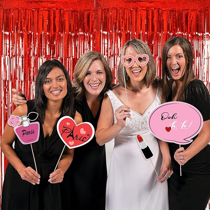 TONIFUL 3Pcs Laser Red Door Streamers,Laser Red Photo Booth Backdrop Metallic Streamers Foil Fringe Curtains for Birthday,Christmas,New Year,Bachelorette,Grad Party Streamers Decor(9.9ft x 6.6ft)