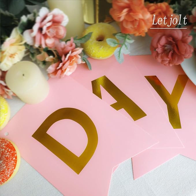 Pink Happy Birthday Banner Party Signs Golden Sparkle Funny Bunting Supplies Garland for Girls Party Decorations Nursery Hanging 13 Pieces