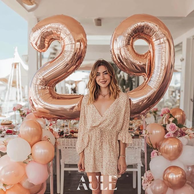 AULE 40 Inch Large 29 Balloon Numbers Rose Gold Big Foil Number Balloons Giant Helium Happy 29th Birthday Party Decorations fo Women Huge Mylar 92 Anniversary Supplies